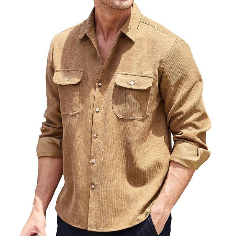 Men's Vintage Corduroy Long Sleeve Button-Down Shirt 81769732U