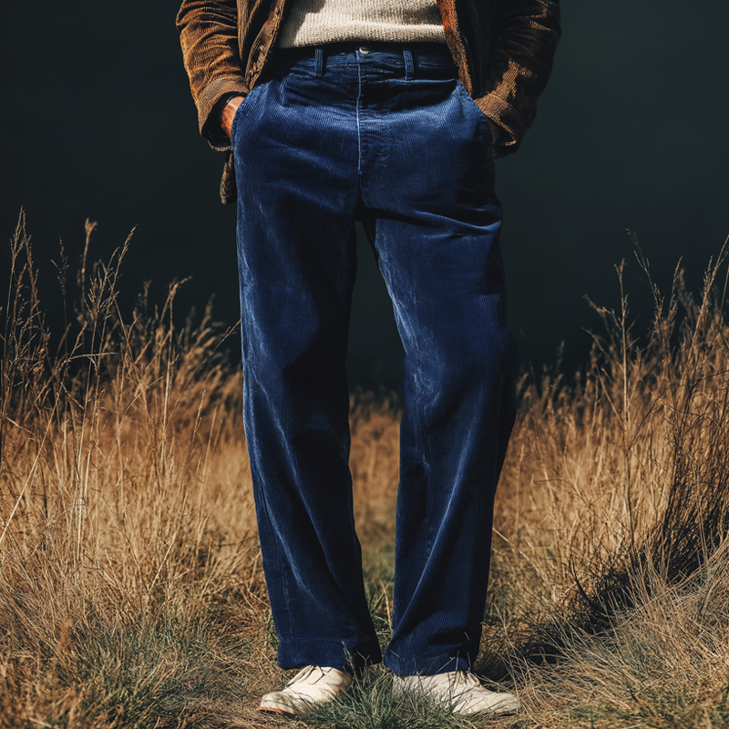 Men's Classic Royal Blue Straight-leg Corduroy Trousers MTA0679K4U