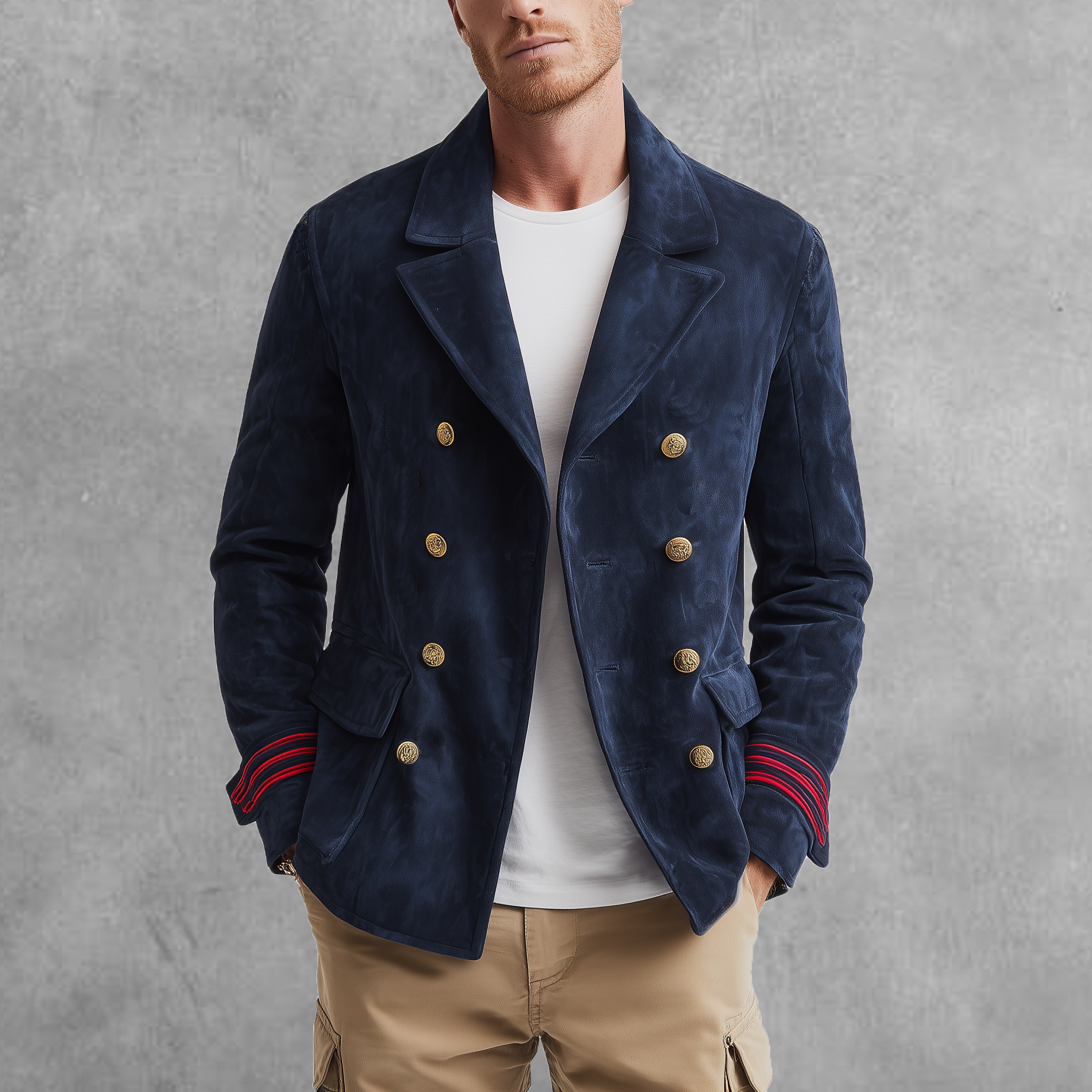 Men's Classic Casual Lapel Double-Breasted Suede Jacket MTA0228I1K