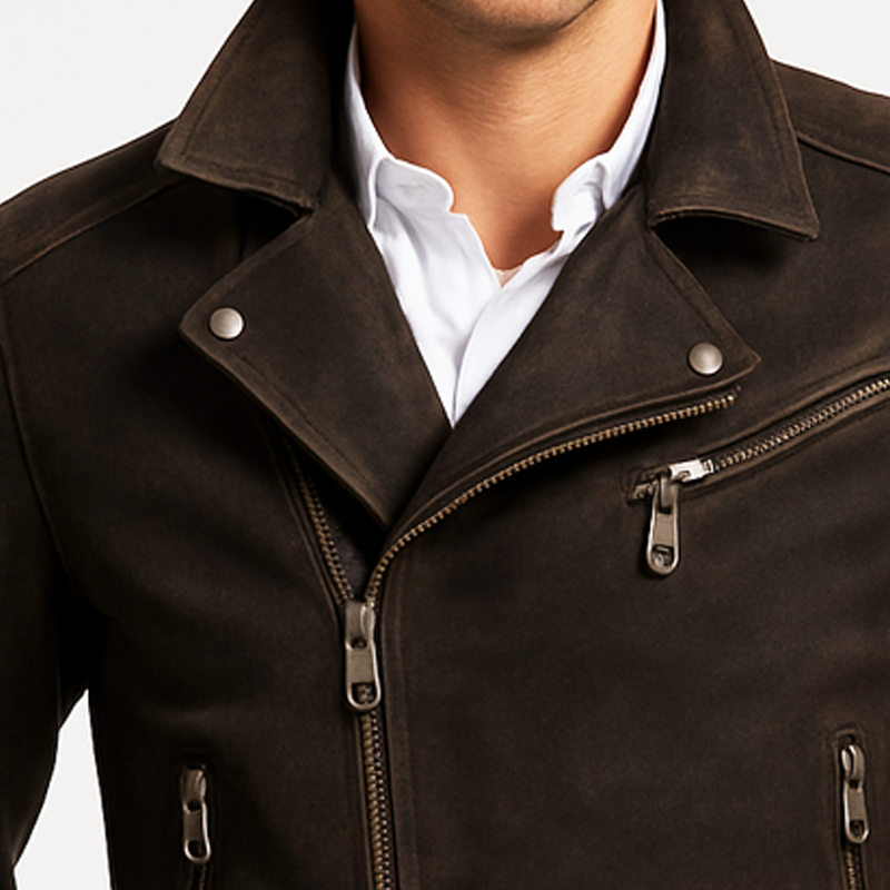 Men's Classic Dark Brown Suede Zip-Up Jacket MTA0497I3U