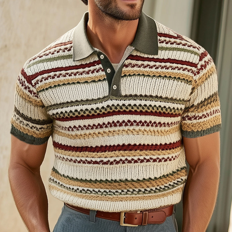 Men's Breathable Fashion Colorful Striped Knitted POLO Shirt MTA0741E0U