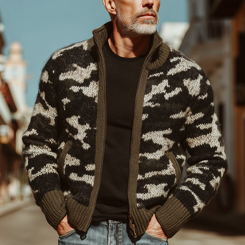 Men's Autumn And Winter Fashion Camouflage Knitted Zipper Sweater Cardigan MTA1393I7P