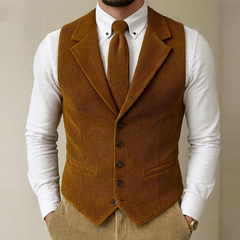 Men's Retro Casual Solid Color Corduroy Vest MTA0826H0TO