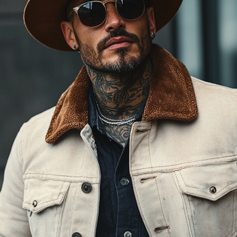 Men's Cotton Patchwork Collar Fleece Slim Fit Jacket MTA0110L7X