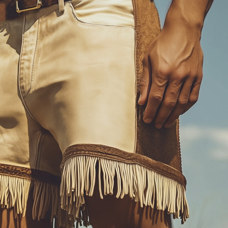 Men's Summer Western Cowboy Style Colorblock Tassel Shorts MTA0793E3U