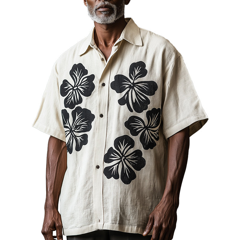 Men's Summer Vacation Style Solid Color Print Linen Short Sleeve Shirt MTA2299E0P