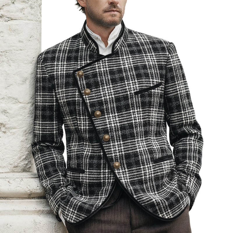 Men's Classic Plaid Faux Wool Diagonal Button Jacket MTA2208K9U