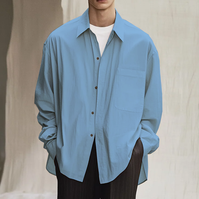 Men's Casual Loose Skin-friendly Cotton Lapel Long-sleeved Shirt MTA0812H6U