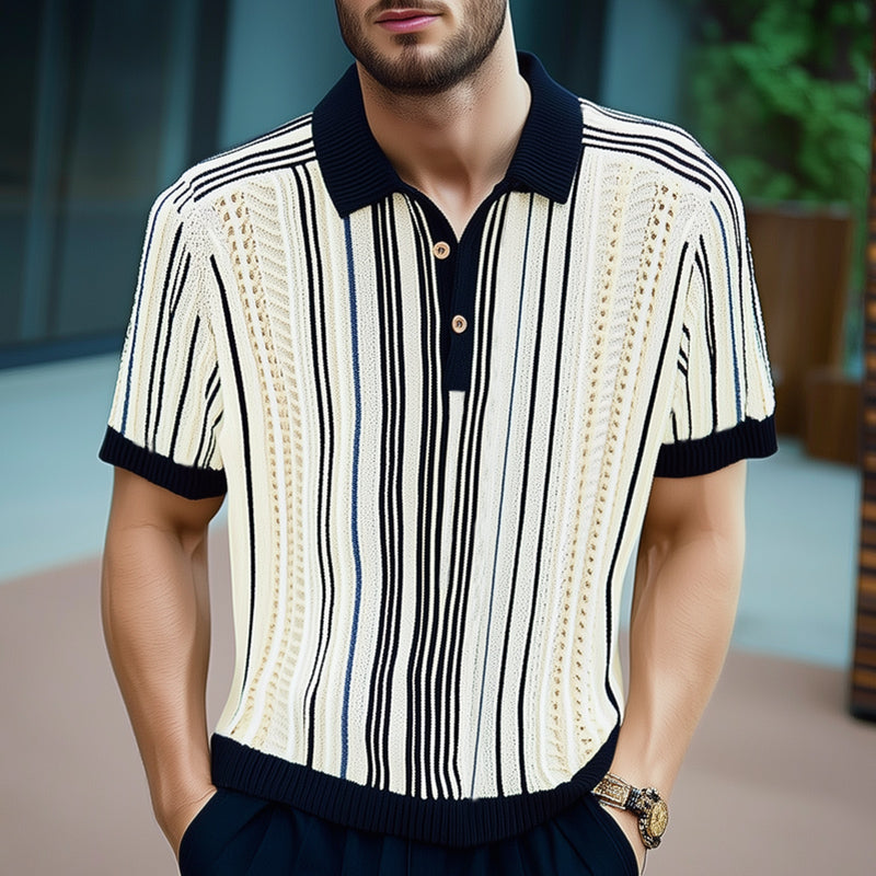 Men's Summer Fashion Breathable Line Knitted POLO Neck T-shirt MTA1445E6U