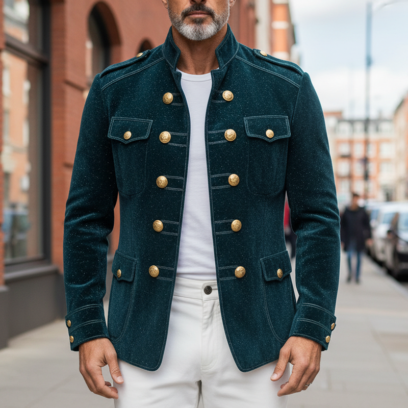 Men's Corduroy Solid Color Stand Collar Button-Trimmed Slim Fit Jacket MTA0847K4X