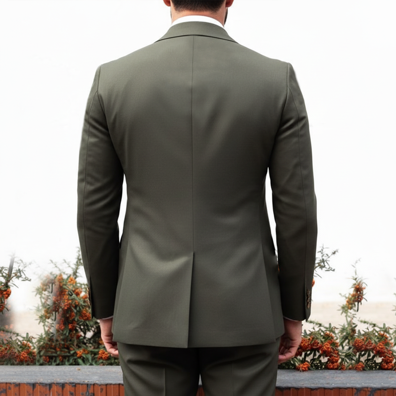 Men's Classic Olive Green Double-breasted Business Blazer MTA2246I2U