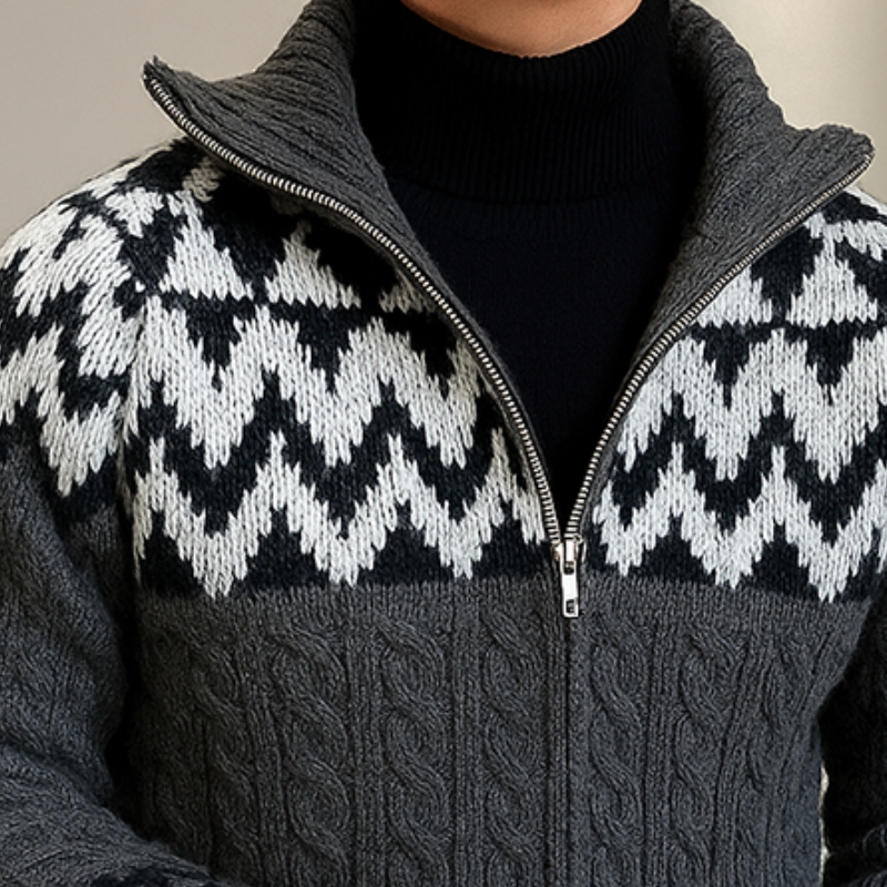 Men's Retro Casual Cable Knit Double Zipper Sweater Cardigan MTA0904I2TO