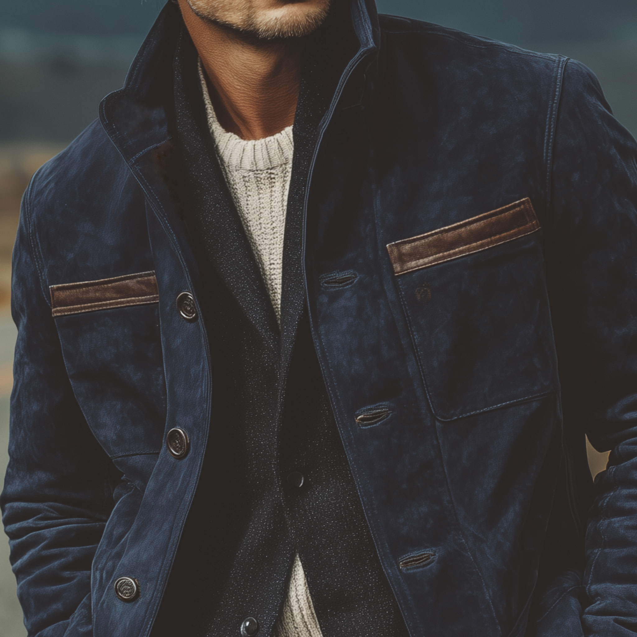 Men's Classic Retro Western Style Stand-up Collar Faux Suede Jacket MTA2485K7K