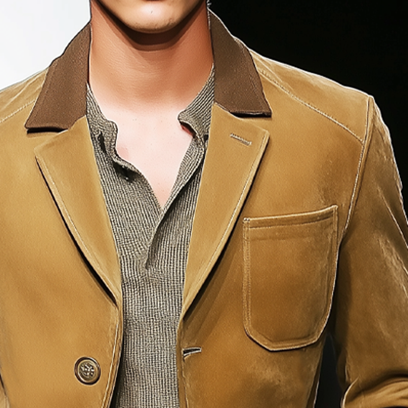 Men's Vintage Two-Button Colorblock Collar Suede Blazer MTA1102H0U