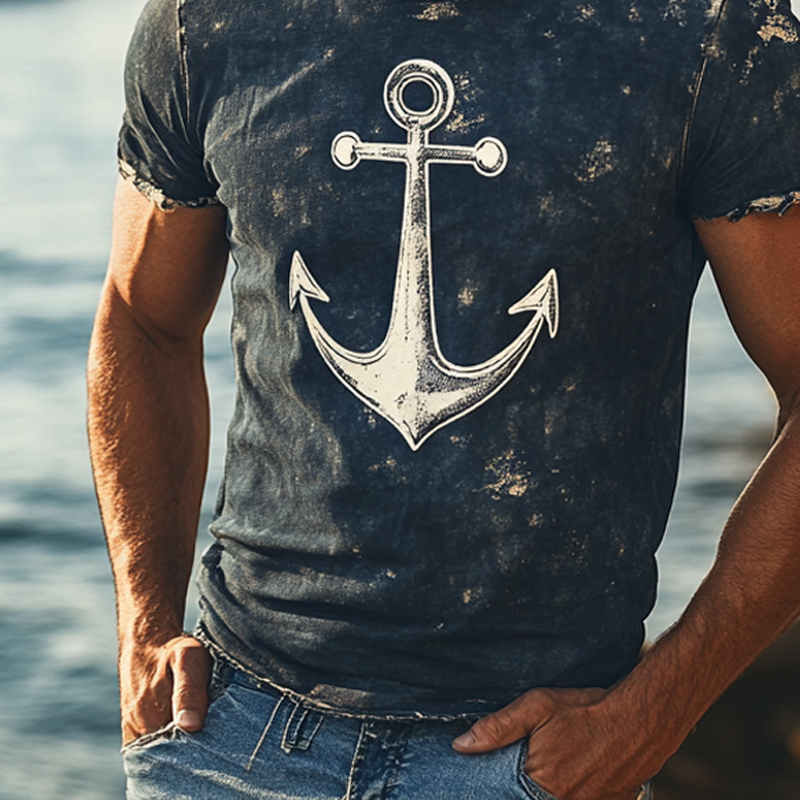 Men's Retro Printed Round Neck Short Sleeve T-Shirt MTA2448F4X