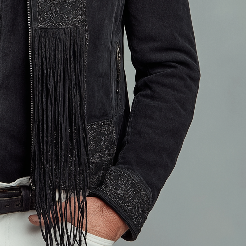 Men's Vintage Exquisite Embroidered Tassel Faux Suede Jacket MTA2724H3P
