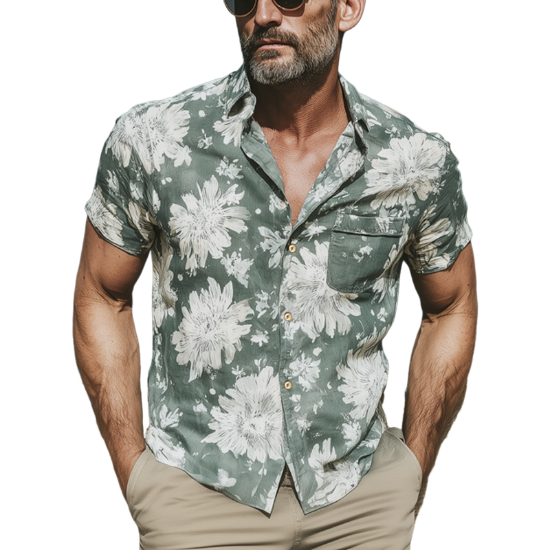 Men's Summer Classic Floral Print Short Sleeve Shirt MTA0374G2U