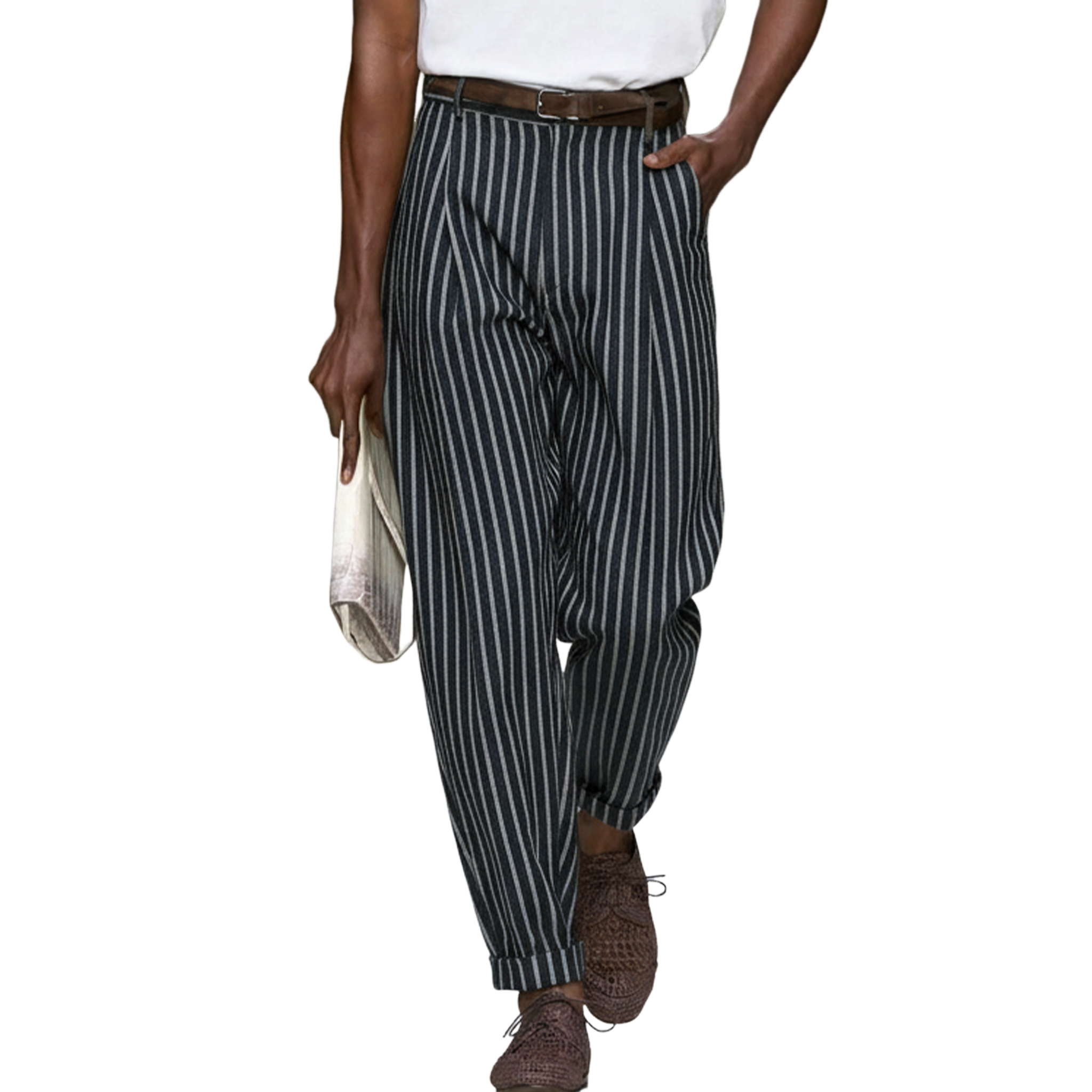 Men's Fashionable Casual Striped Denim Suit Pants MTA2964J6K