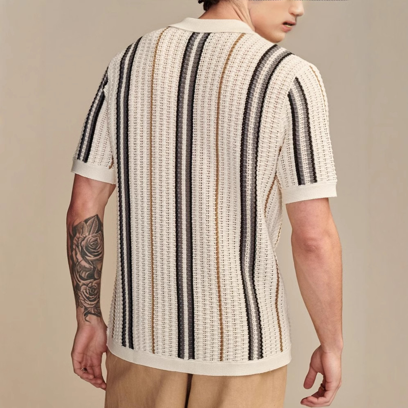 Men's Knitted Striped Jacquard Short-sleeved Shirt MTA0539G1X