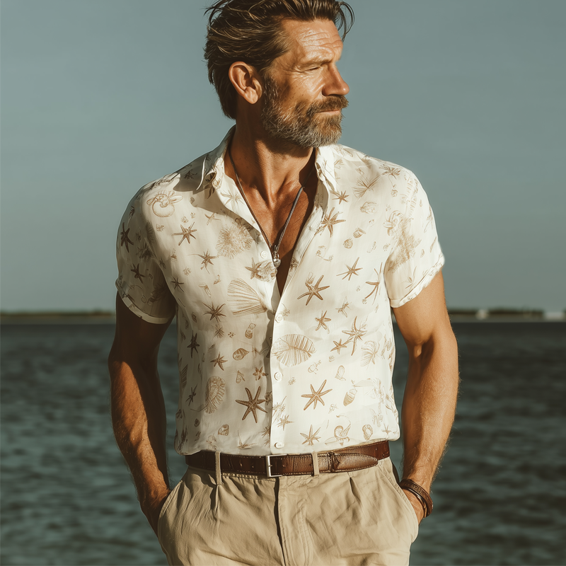 Men's Summer Beach Printed Casual Short Sleeve Shirt MTA1806F3U