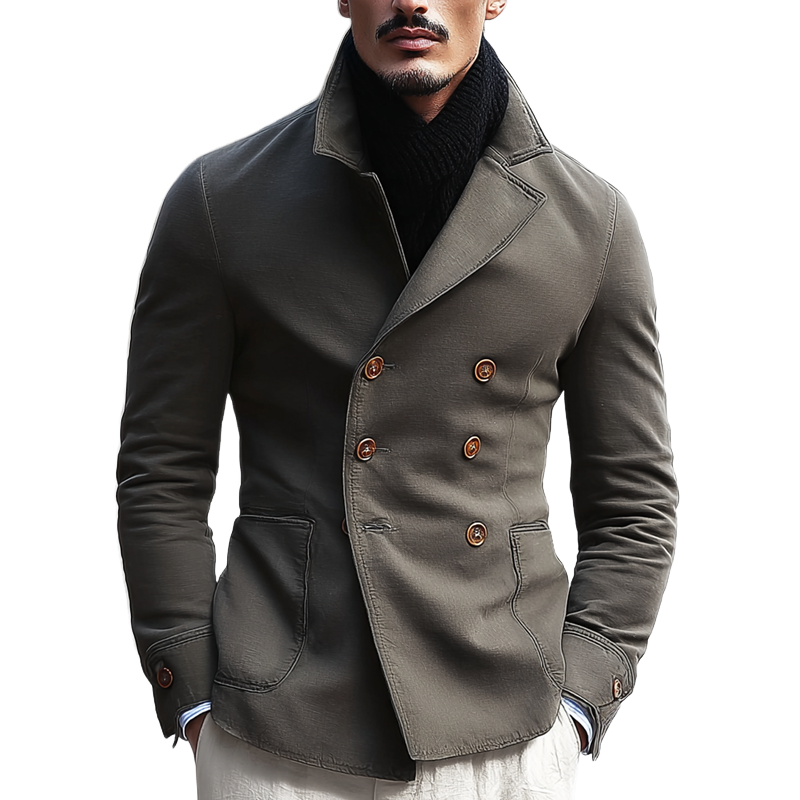 Men's Solid Color Cotton Lapel Double Breasted Jacket MTA0456I0Z