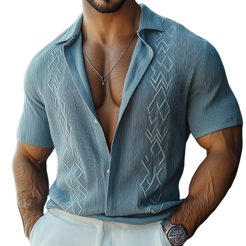 Men's Summer Casual Texture Embroidered Short Sleeve Shirt MTA0957E7U