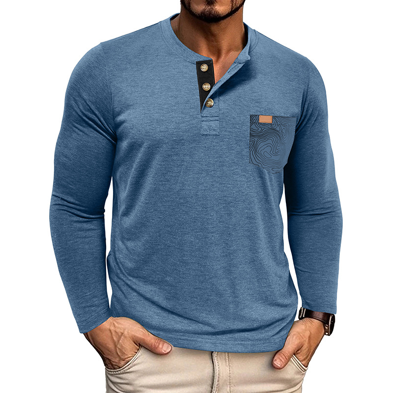 Men's Classic Business Henley Collar Long Sleeve T-Shirt MTA2167H0U