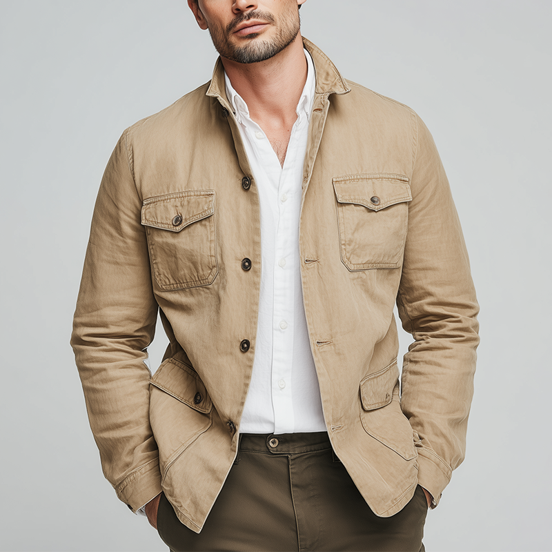 Men's Vintage Washed Cotton Long Sleeve Jacket MTA0138H4P