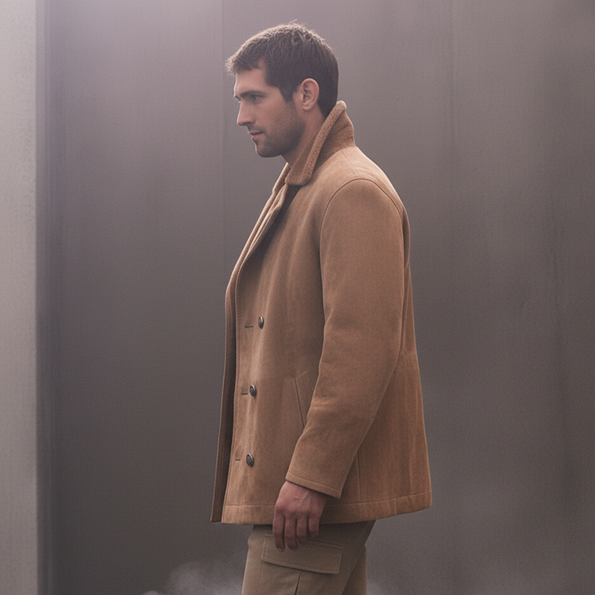 Men's Classic Retro Patchwork Fleece Lined Double-Breasted Lapel Faux Suede Jacket MTA3118J0K