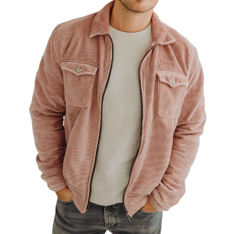 Men's Retro Casual Corduroy Lapel Zip-Up Jacket MTA1144K8TO