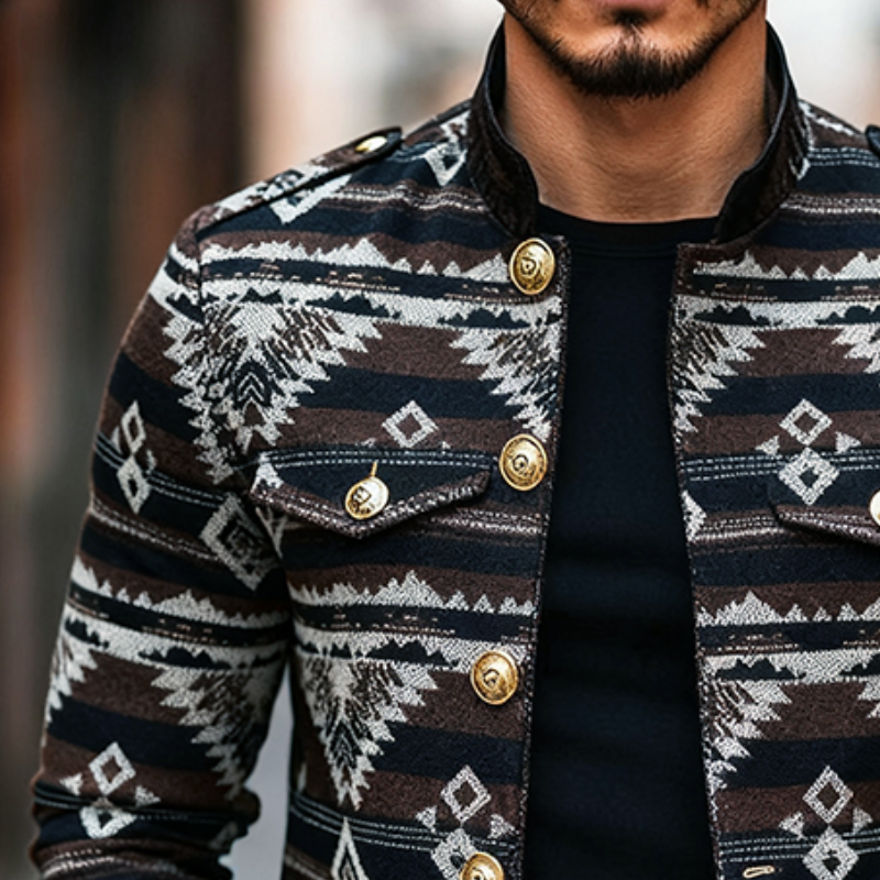 Men's Retro Casual Ethnic Style Geometric Stitching Stand Collar Jacket MTA1708J8TO