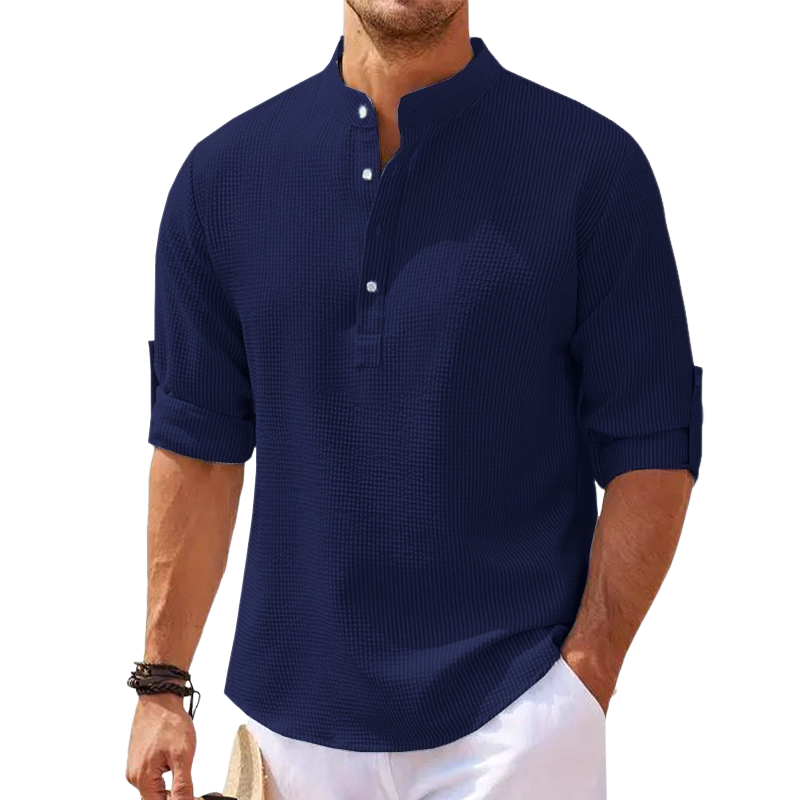 Men's Classic Grained Henley Collar Long Sleeve T-Shirt MTA2364G6U