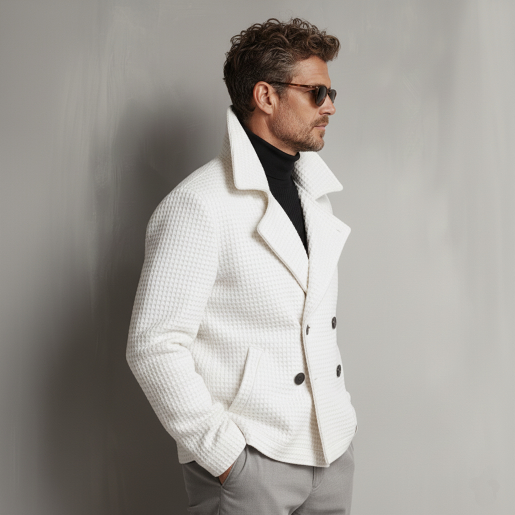 Men's Classic Lapel Waffle Double Breasted Jacket MTA2470J8K