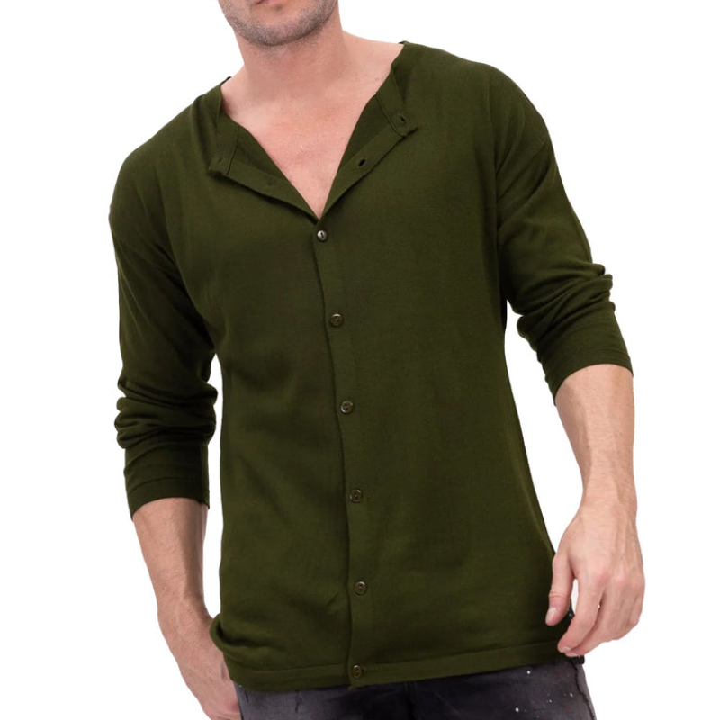 Men's Casual Comfortable Premium Fabric Collarless Long Sleeve Shirt 58049032F