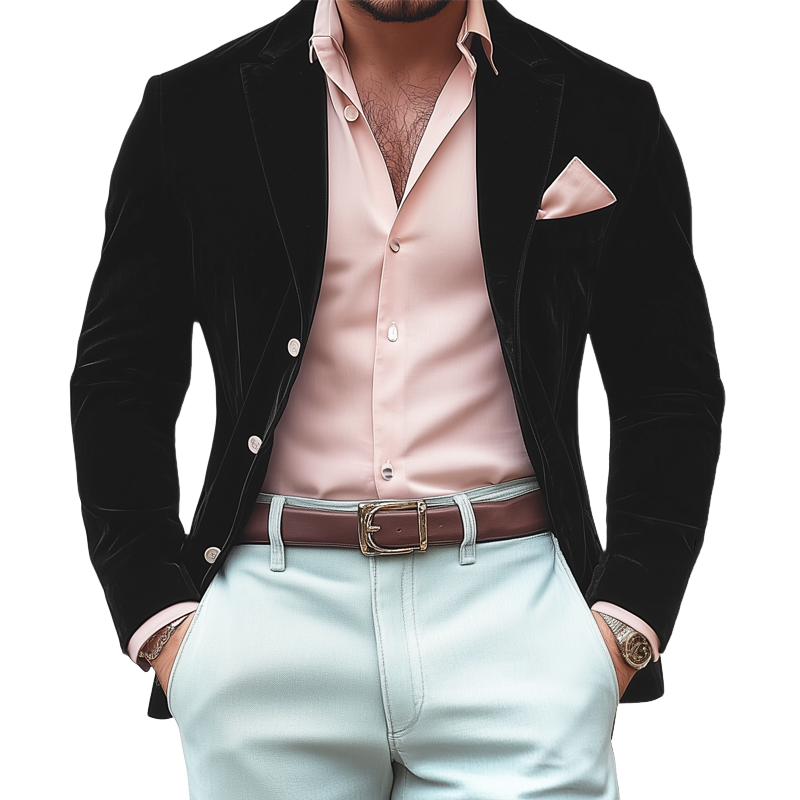 Men's Business Solid Color Three-button Velvet Blazer MTA0893H4U