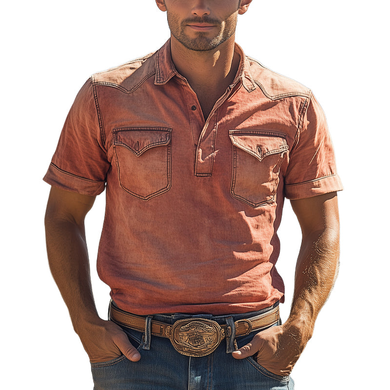 Men'S Western Cowboy Style Pullover Denim Shirt MTA0908E0X