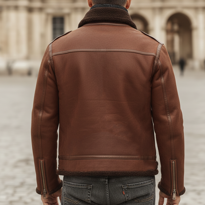 Men's Urban Reddish Brown Suede Warm Lambswool Lined Jacket MTA1579K5U