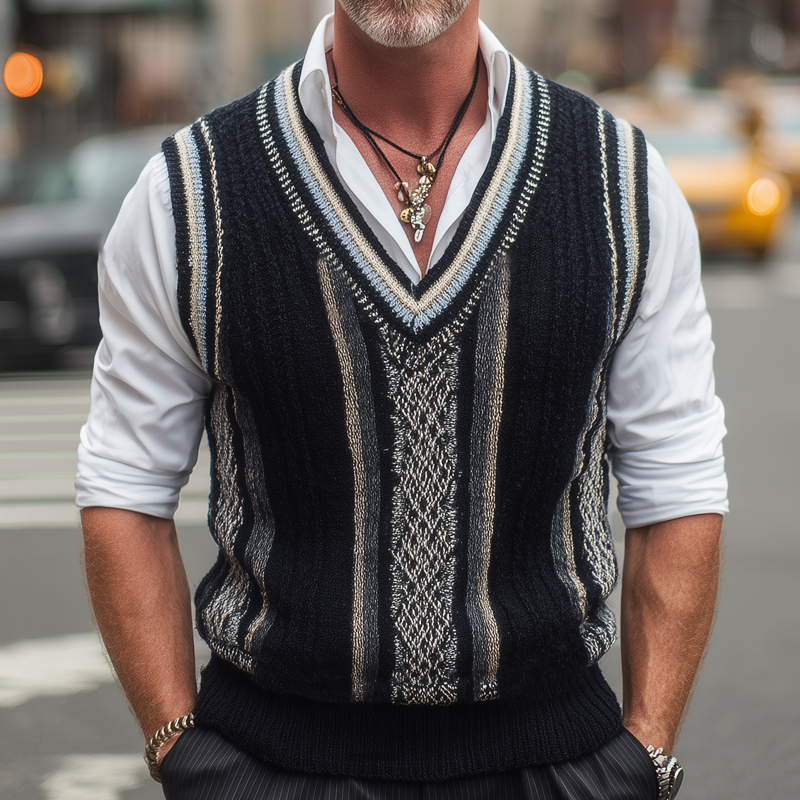 Men's Classic Retro V-Neck Knitted Pullover Vest MTA1947H6U