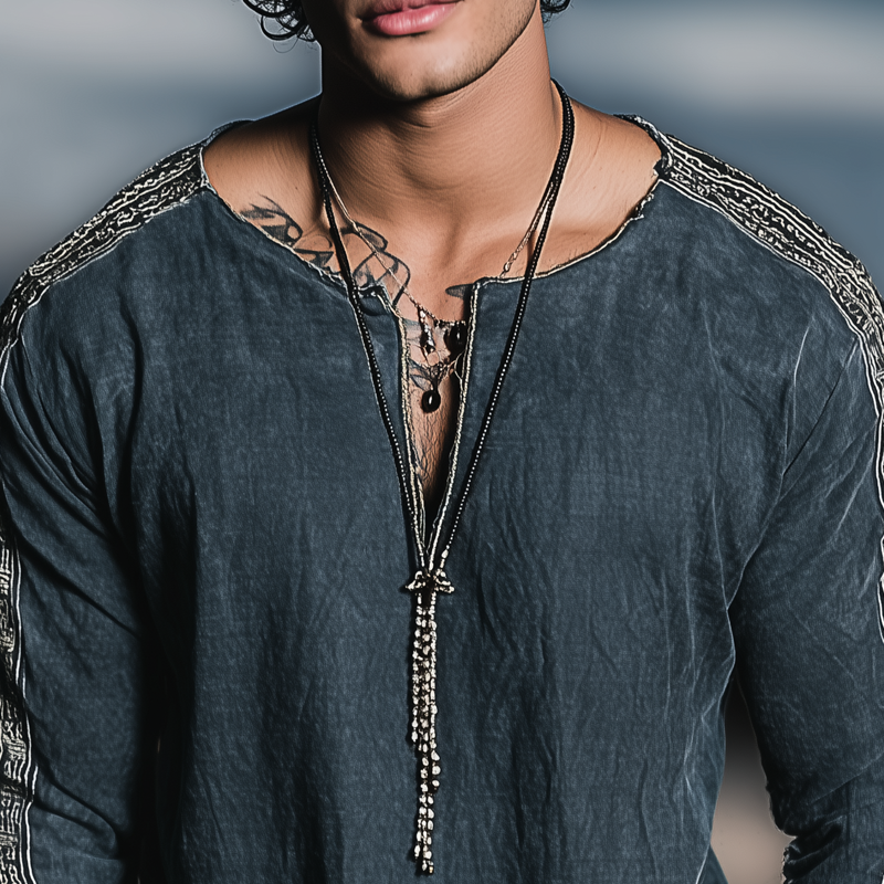 Men's Aztec Patterns V Neck Long Sleeve Shirt MTA1121H0Z