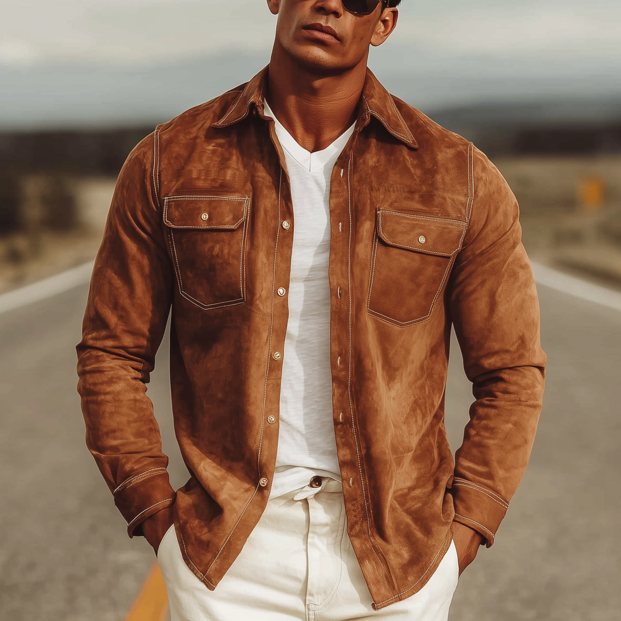 Men's Classic Casual Western Suede Slim Fit Long Sleeve Shirt MTA1530H4K
