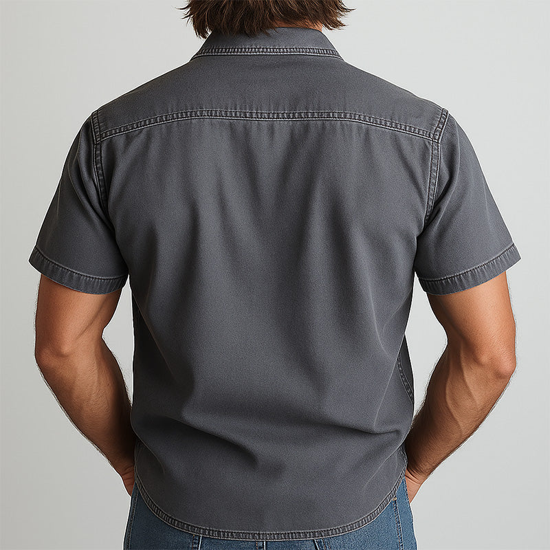 Men's Summer Western Cowboy Style Simple Thin Denim Short-Sleeved Shirt MTA1406E8P