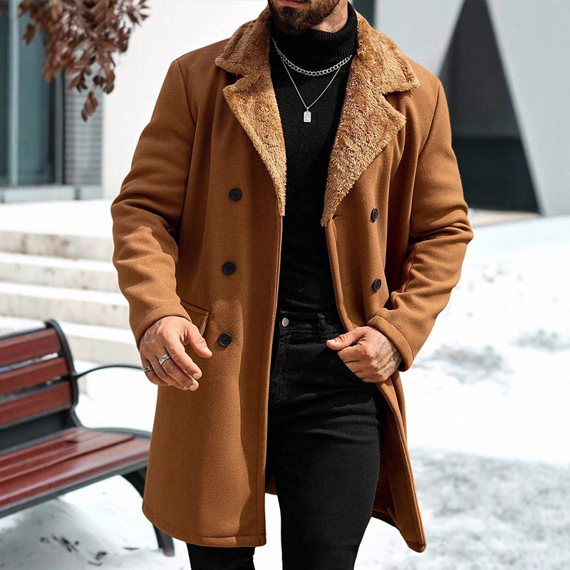 Men's Retro Casual Fur Collar Double-Breasted Overcoat MTA2893J8TO