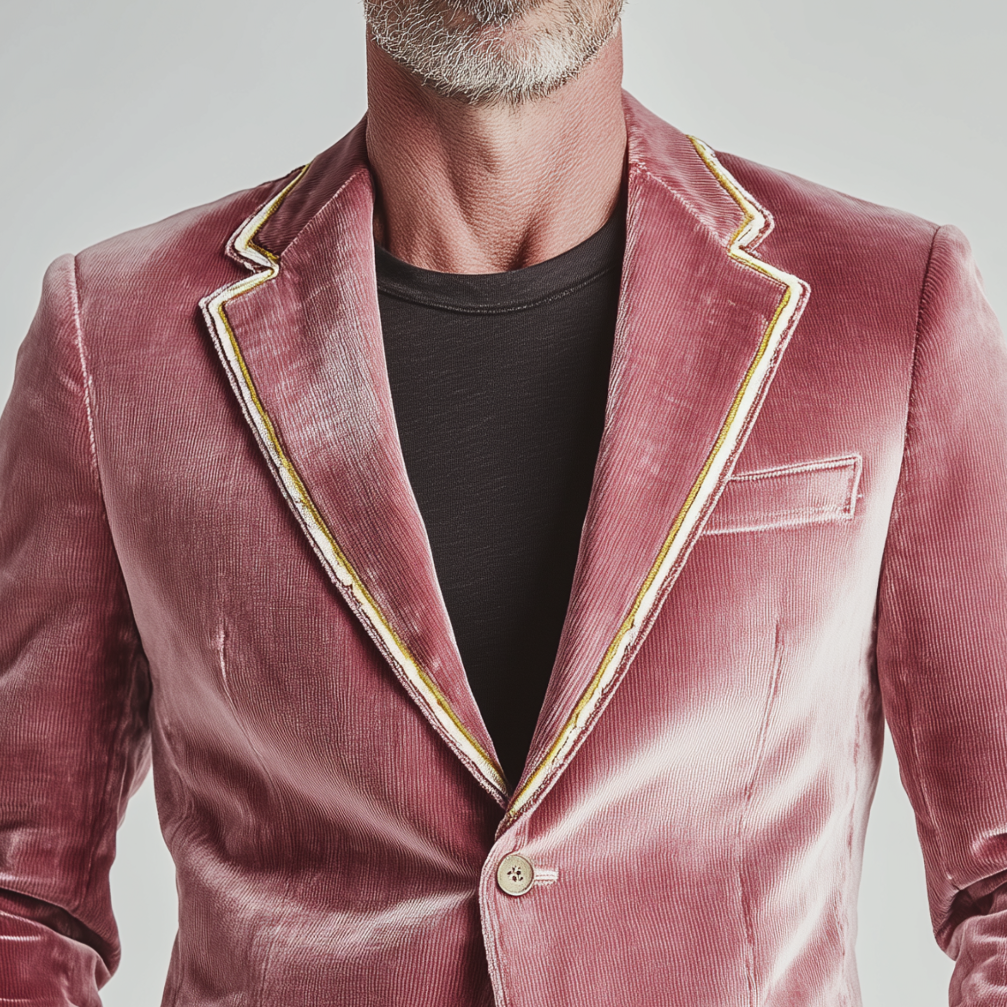 Men's Classic Formal Party Wear Decorative Ribbon  Slim Fit Pink Corduroy Single Breasted Blazer MTA1587H7K