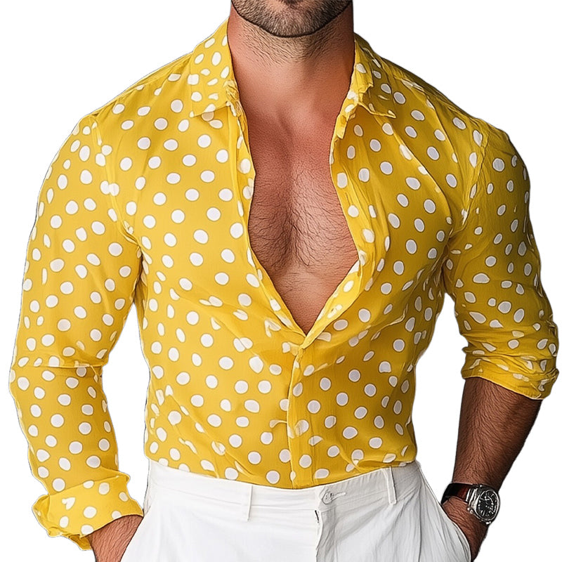 Men's Polka Dot Print Lapel Long Sleeve Shirt MTA2954D2X
