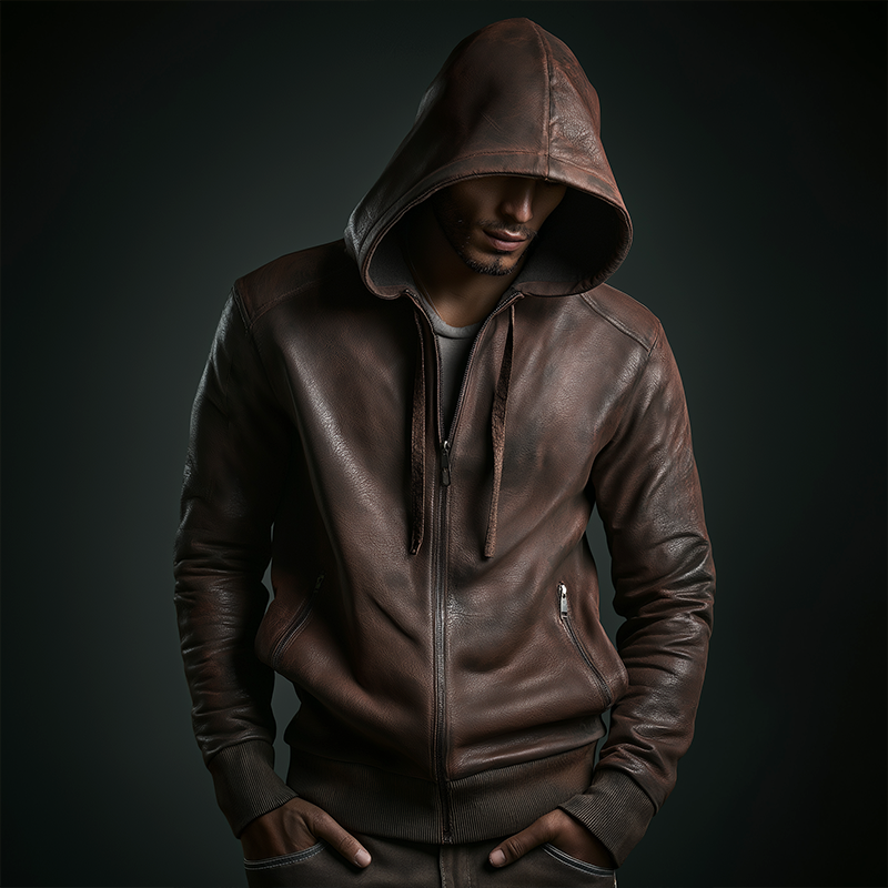 Men's Vintage Casual Distressed Hooded Leather Jacket MTA2536H8TO