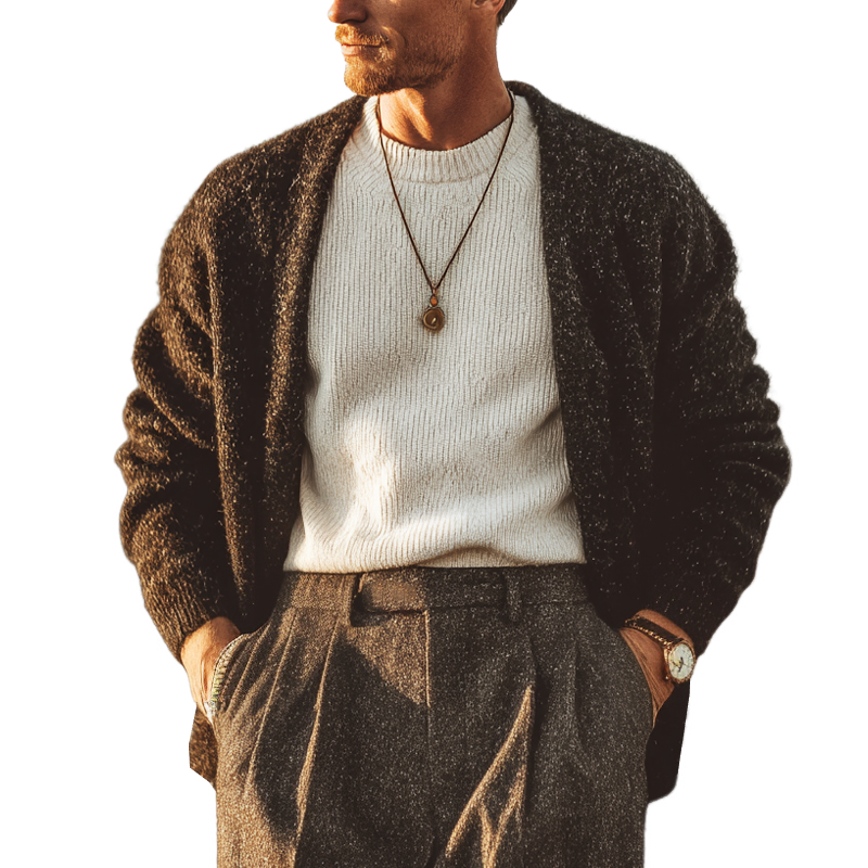 Men's Vintage Heathered Buttonless Knit Cardigan MTA1085J6U