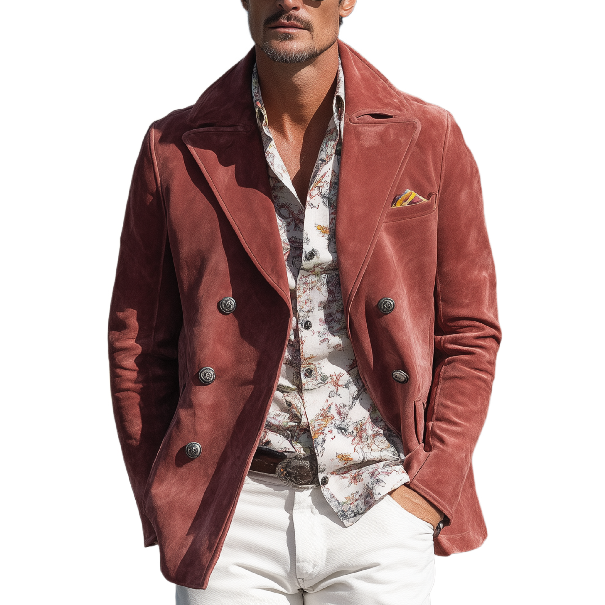 Men's Classic Casual Western Style Lapel Double-breasted Suede Jacket MTA1122H8K