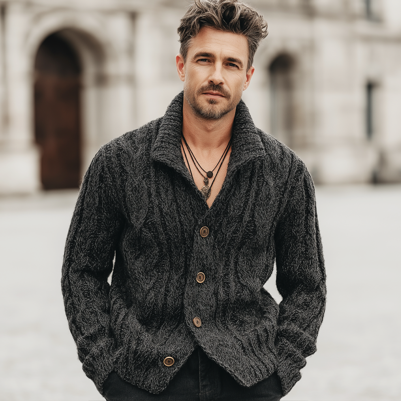 Men's Urban Dark Gray Textured Jacquard Buttoned Knit Cardigan MTA1996K6U