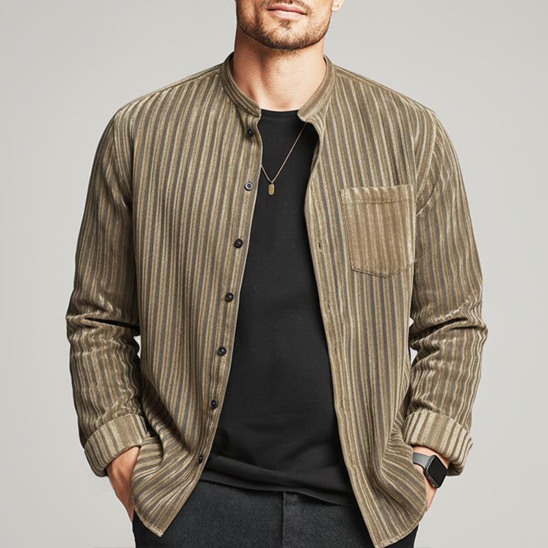 Men's Stylish Semi-sheer Striped Casual Long-sleeved Shirt MTZ1952A6U