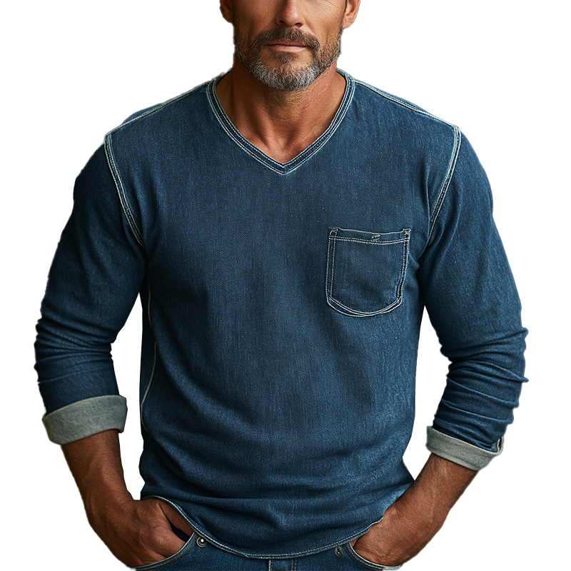 Men's Simple Faux Denim Long Sleeve T-Shirt MTA2518G4P